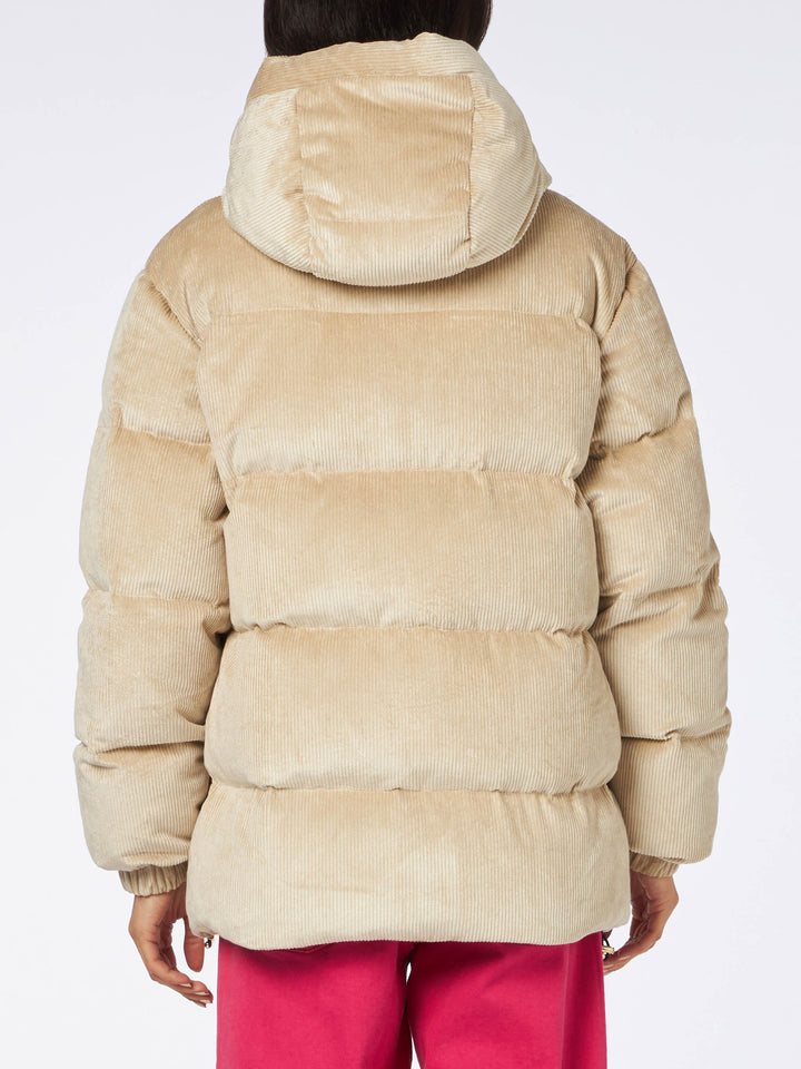 Woman beige corduroy down padded jacket with hoodie - MC2 Saint Barth