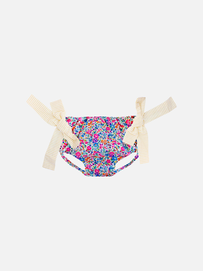 Girl swim briefs with Liberty flower print and bows | Made with Liberty fabric