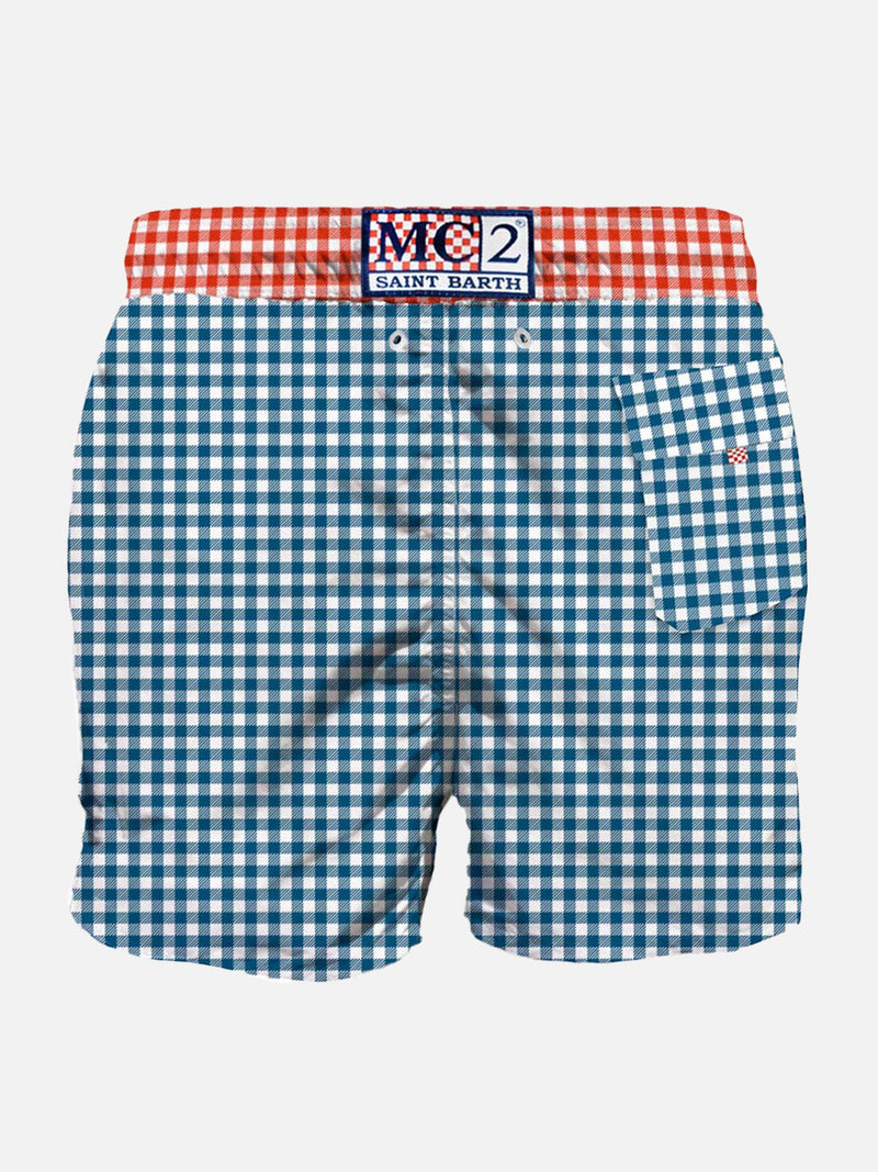 Herren-Badeshorts mit Gingham-Print und Tasche