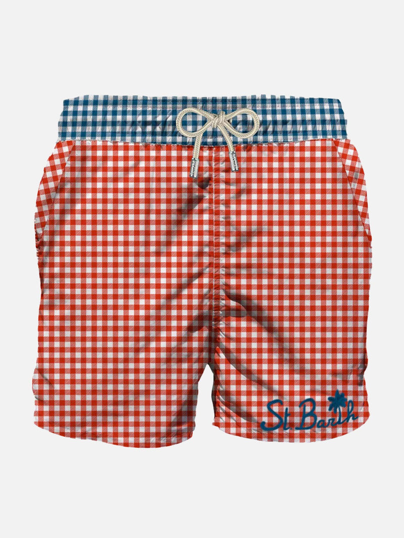 Man swim shorts gingham print and pocket