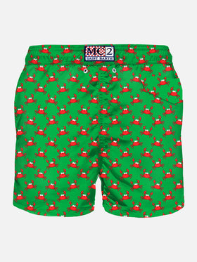 Man light fabric swim shorts with crab print