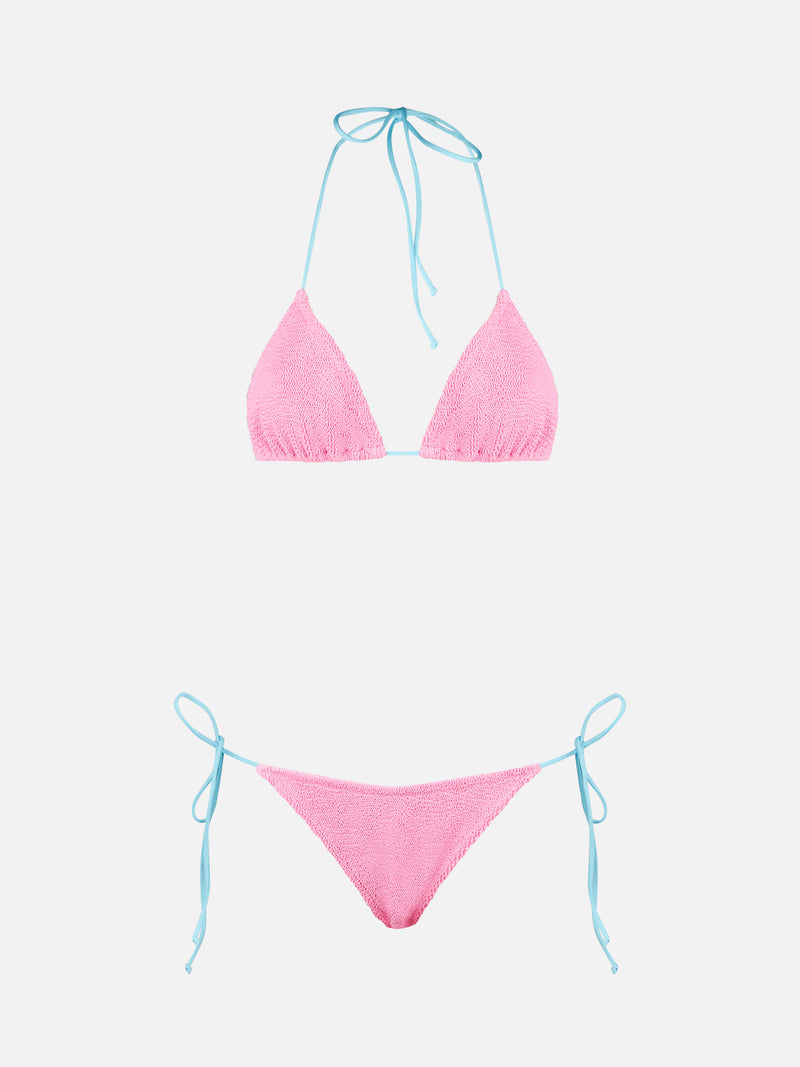 Rosa Crinkle-Triangel-Bikini für Damen | MELISSA SATTA SONDEREDITION