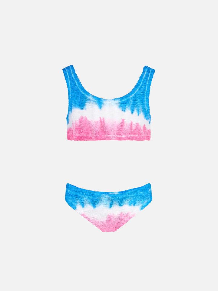 Crinkle-Bralette-Bikini für Mädchen mit Batikeffekt