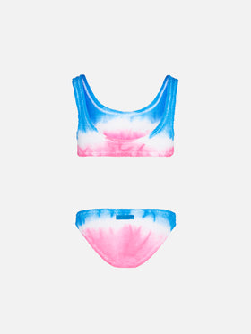 Girl crinkle bralette bikini with tiedye effect