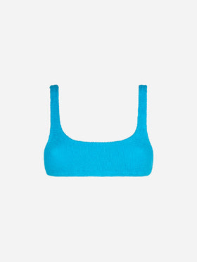 Woman turquoise crinkle bralette top swimsuit - MC2 Saint Barth