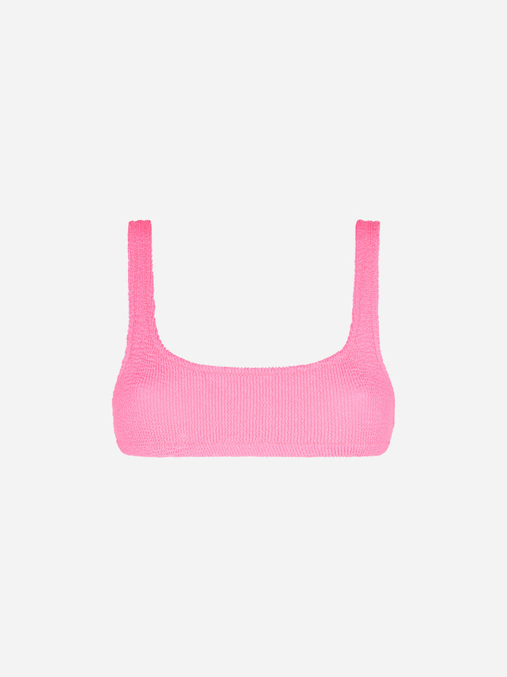 Damen-Badeanzug in Fluo-Rosa mit Crinkle-Bralette-Oberteil