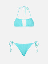 Bikini da donna a fascia verde acqua crinkle