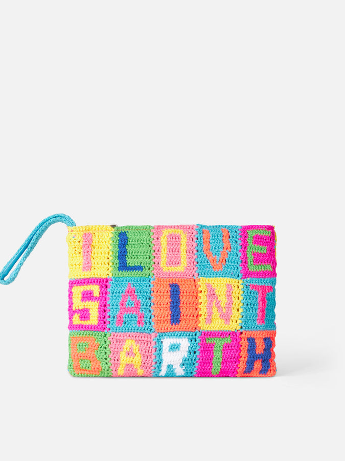 Mc2 Saint Barth Pouch Parisienne all'uncinetto con scritta I love Saint Barth