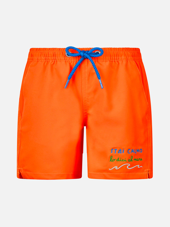 Boy Comfort swim shorts with Stai calmo lo dici al mare embroidery - MC2 Saint Barth