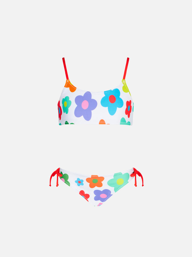 Mc2 Saint Barth Bikini da bambina a bralette con stampa margherite multicolore