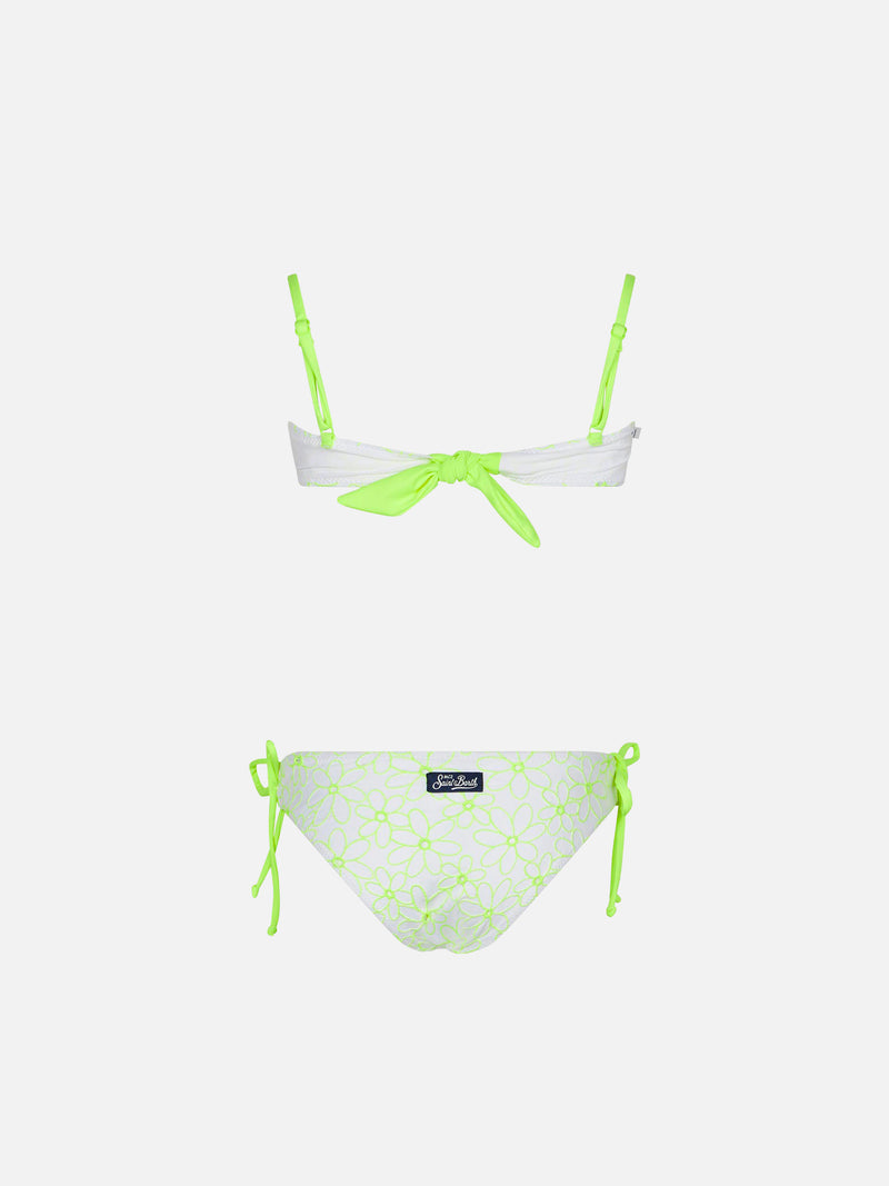 Bikini da bambina con ricamo margherite