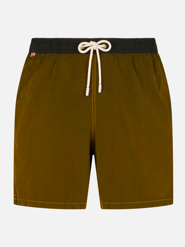 Man ochre light fabric swim shorts