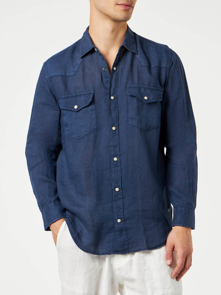 Dark denim linen shirt - MC2 Saint Barth