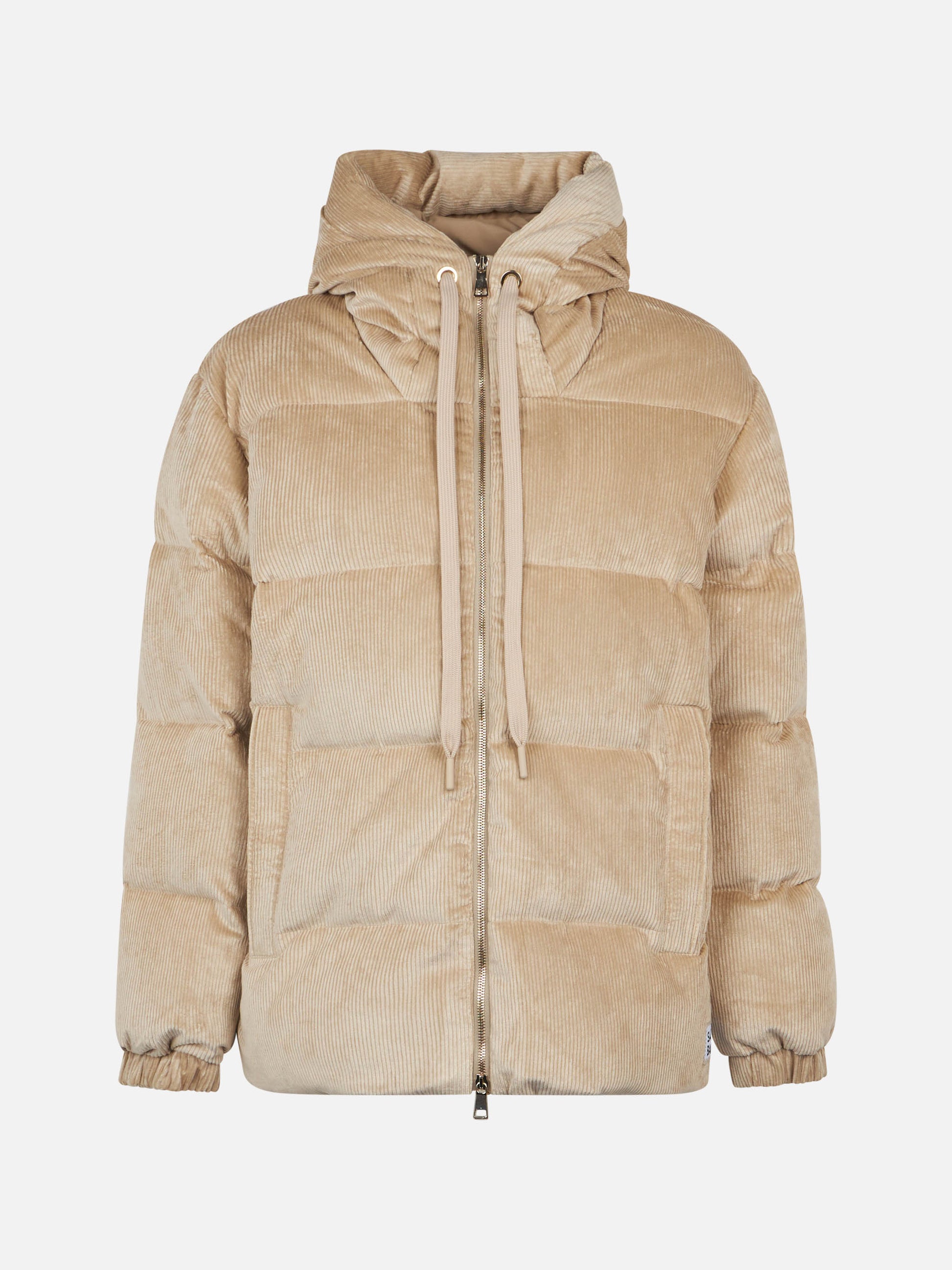 Woman beige corduroy down padded jacket with hoodie - MC2 Saint Barth