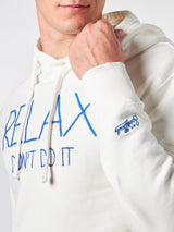 Weißer Kapuzenpullover für Herren mit „Relax Don't do it“-Stickerei