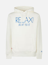 Weißer Kapuzenpullover für Herren mit „Relax Don't do it“-Stickerei