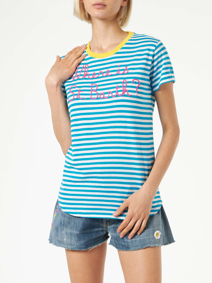 Mc2 Saint Barth T-shirt in cotone bluette con ricamo Where is St. Barth?