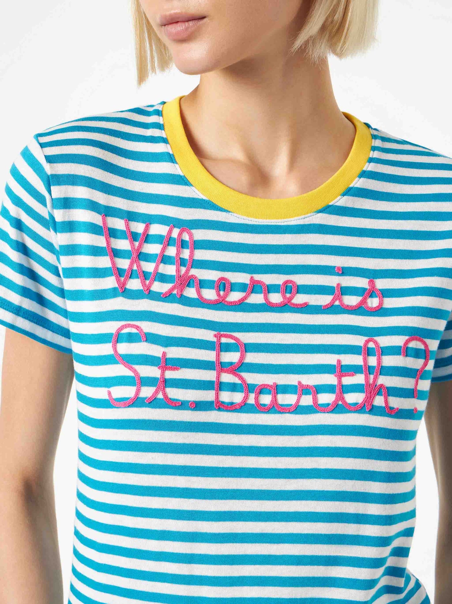 Bluette cotton t-shirt with Where is St. Barth? embroidery - MC2 Saint Barth