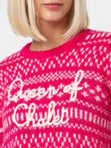 Morbida maglia da donna girocollo con stampa fair isle e ricamo Queen of Chalet