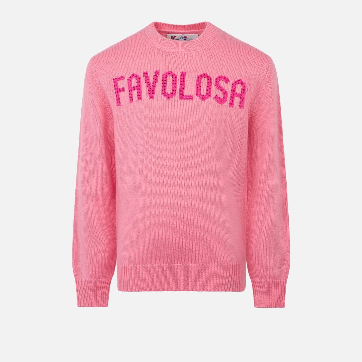 Girl crewneck pink sweater with Favolosa rhinestones print - MC2 Saint Barth