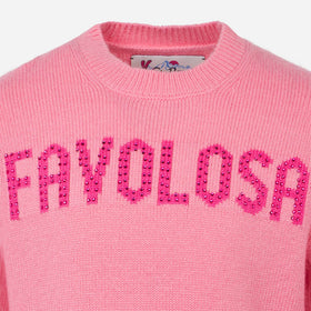 Girl crewneck pink sweater with Favolosa rhinestones print - MC2 Saint Barth
