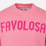 Maglia da bambina girocollo rosa con stampa strass Favolosa