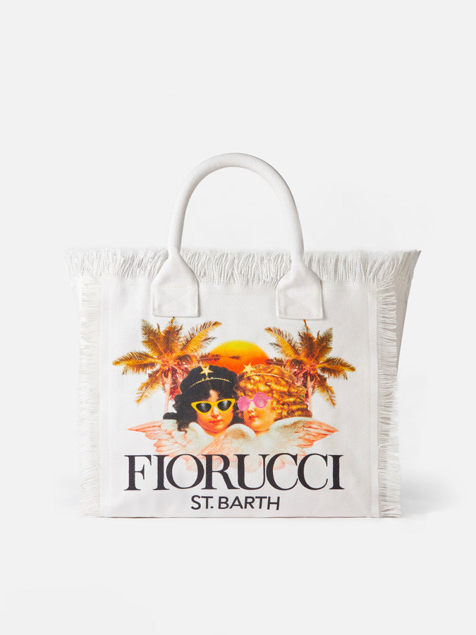 Mc2 Saint Barth Borsa a spalla Vanity in canvas bianco con stampa angeli Fiorucci | FIORUCCI SPECIAL EDITION