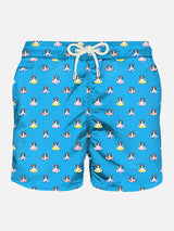 Man light fabric swim shorts with dog print