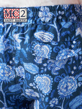 Blaue Herren-Bermudashorts aus Leinen mit Blumendruck