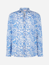 Man linen Pamplona shirt with flower print