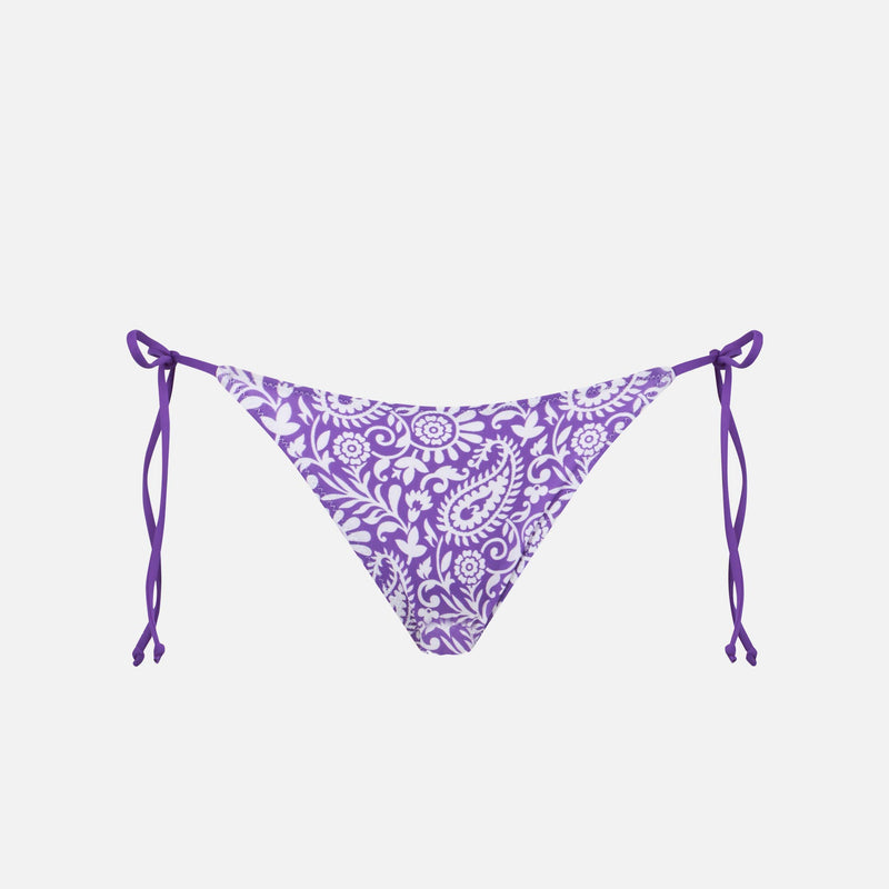 Woman swim briefs with paisley print and side laces