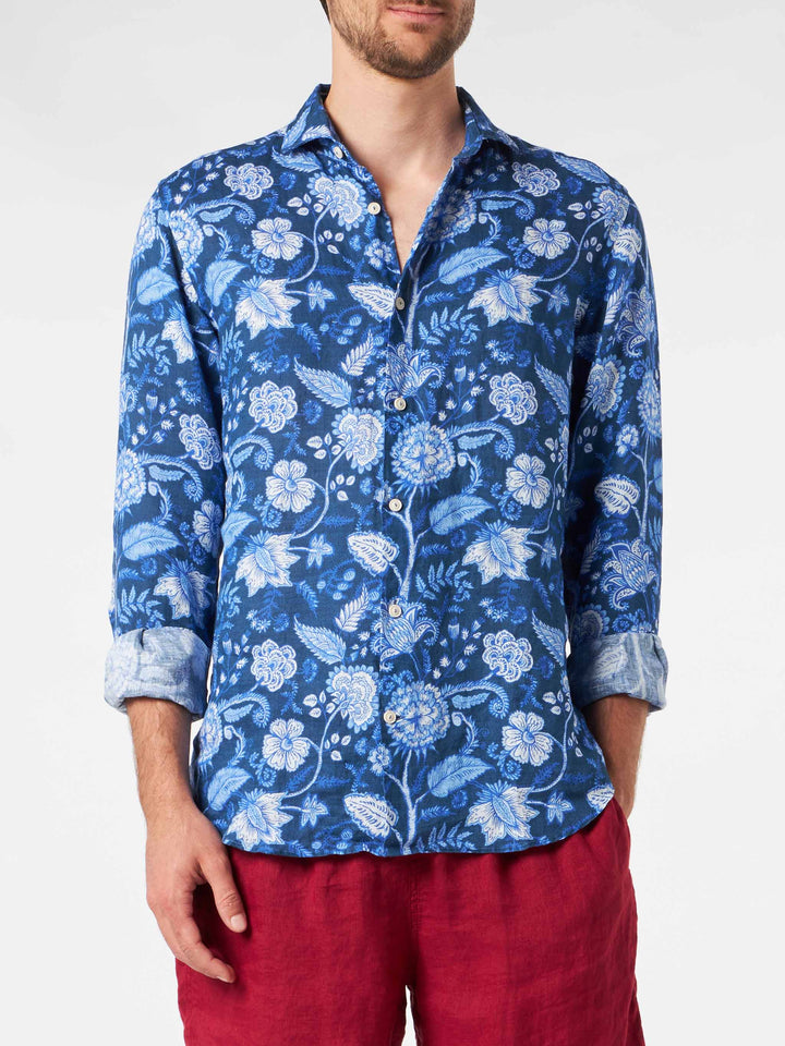 Man linen Pamplona shirt with flower print - MC2 Saint Barth
