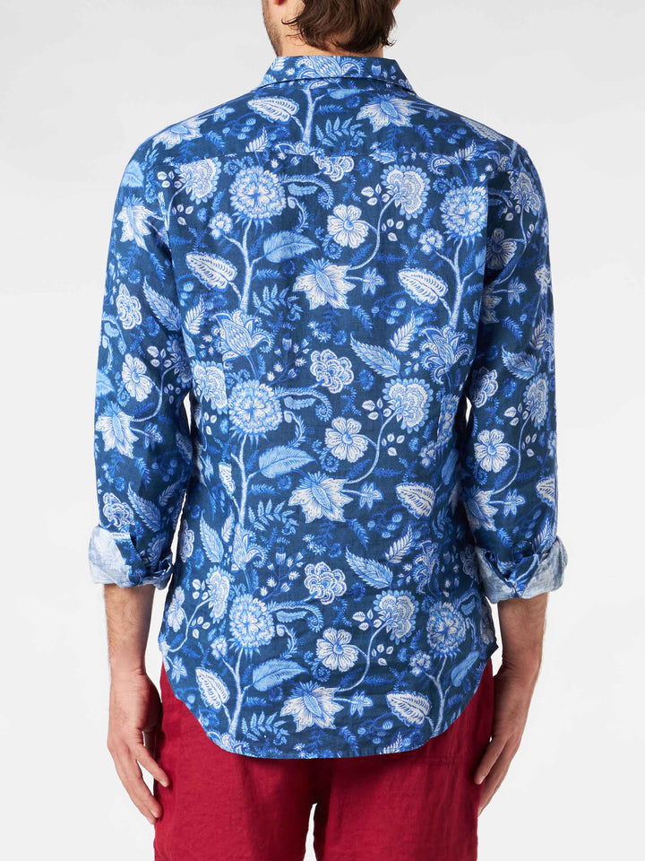Man linen Pamplona shirt with flower print - MC2 Saint Barth