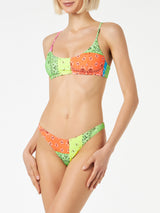 Bikini da donna a bralette con stampa bandana fluo