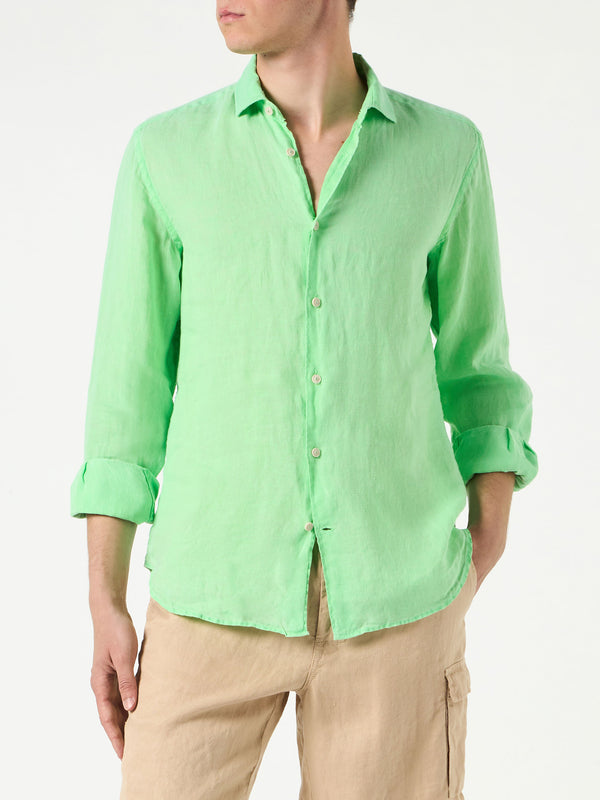 Herren-Hemd aus Pamplona-Leinen in Wasserfarbe in Fluo-Grün