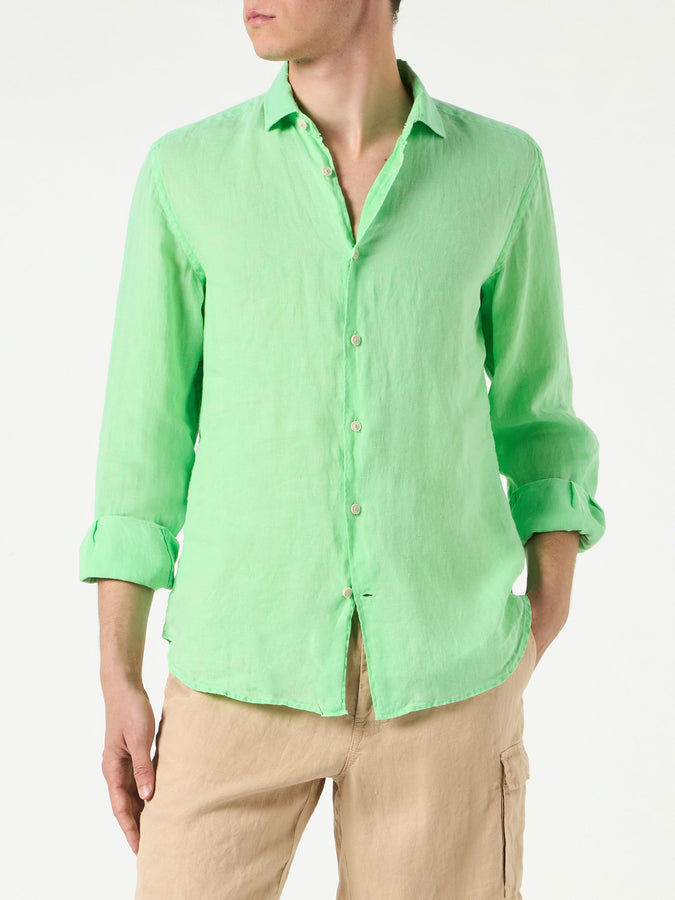 Mc2 Saint Barth Camicia da uomo Pamplona in lino verde fluo color acqua