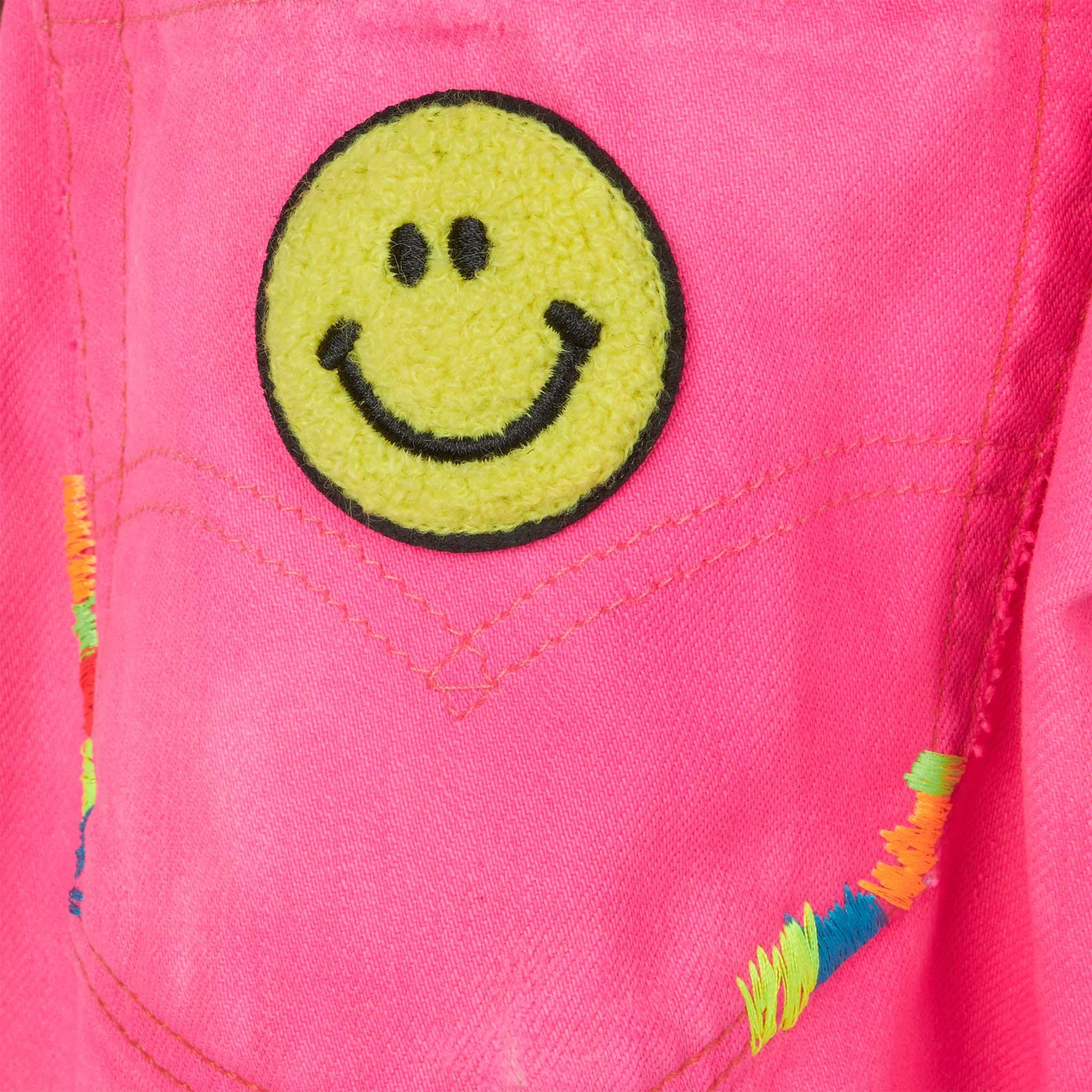 Girl fluo pink upcycled denim shorts with embroidery - MC2 Saint Barth