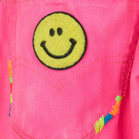 Girl fluo pink upcycled denim shorts with embroidery - MC2 Saint Barth