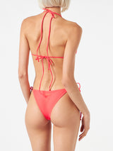 Woman fluo red triangle bikini