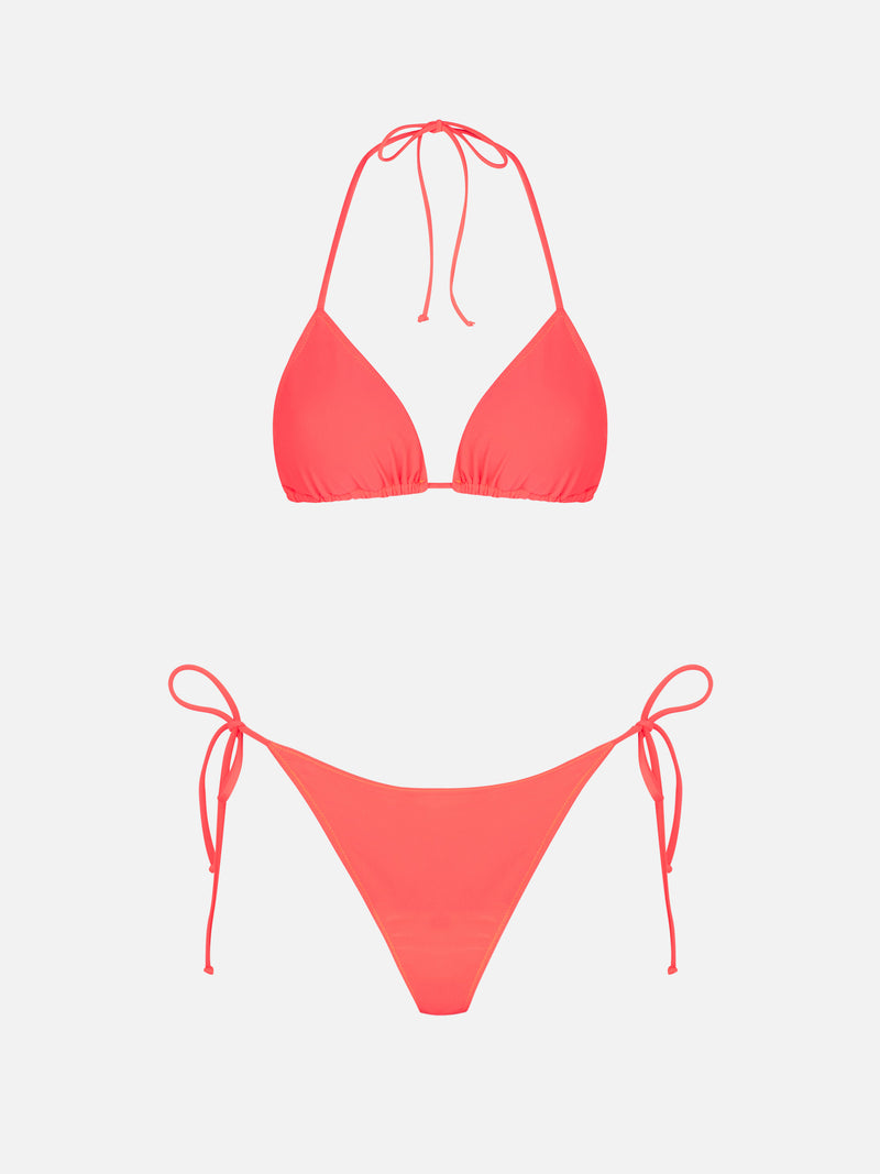 Woman fluo red triangle bikini