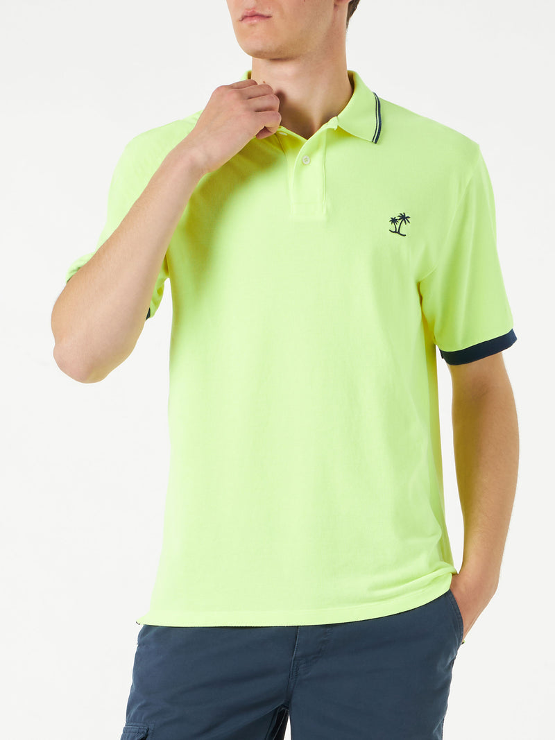 Fluo yellow piquet polo with St. Barth logo