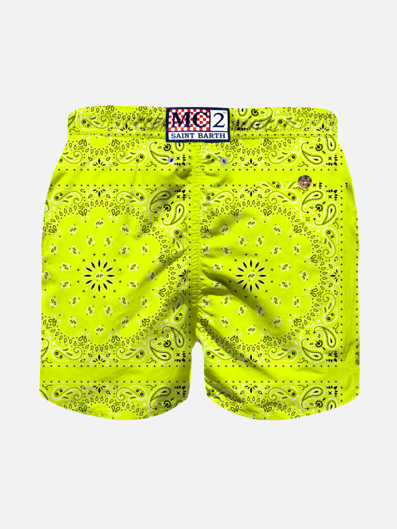 Badeshorts für Jungen mit neongelbem Bandana-Print