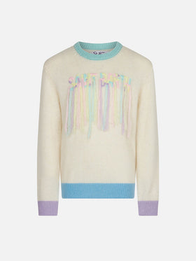 Girl brushed sweater with fringed embroidery - MC2 Saint Barth