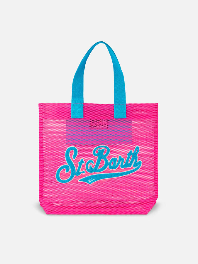 Mc2 Saint Barth Borsa Shopper fucsia in rete con patch in spugna