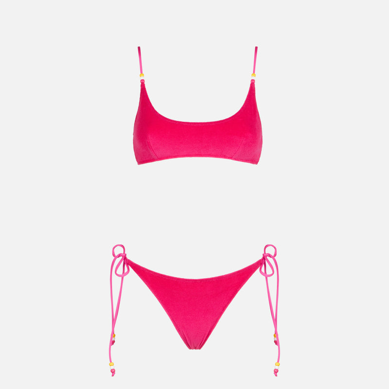 Frottee-Bralette-Bikini für Damen in Fuchsia