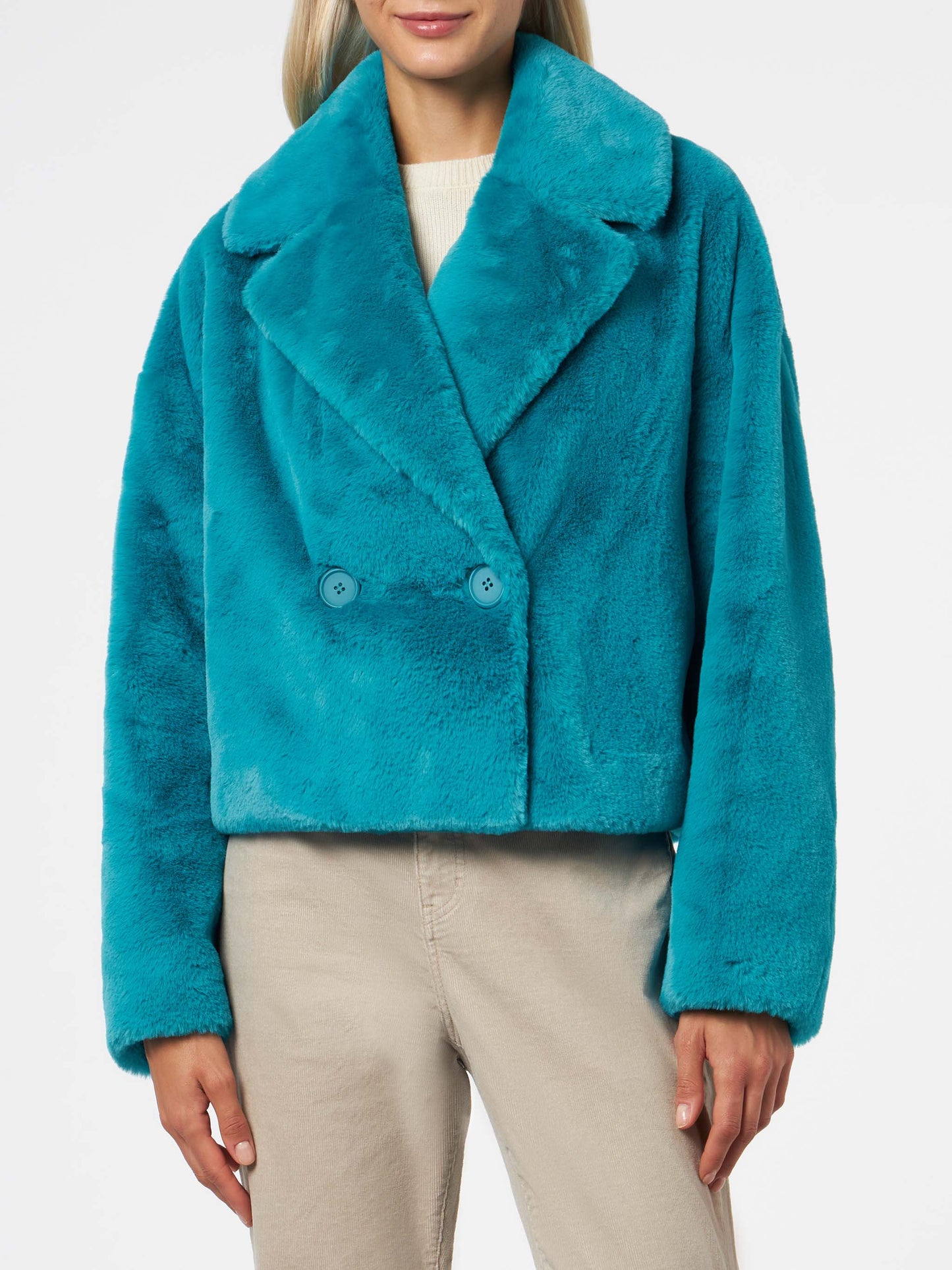 Woman furry short teal jacket - MC2 Saint Barth