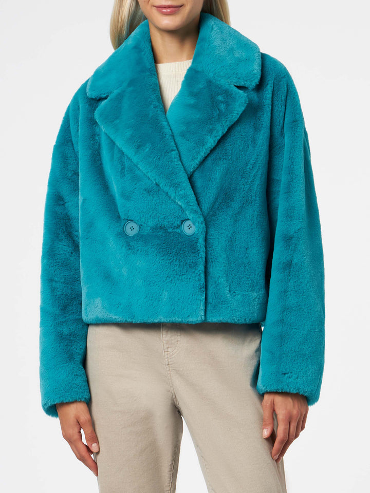 Woman furry short teal jacket - MC2 Saint Barth