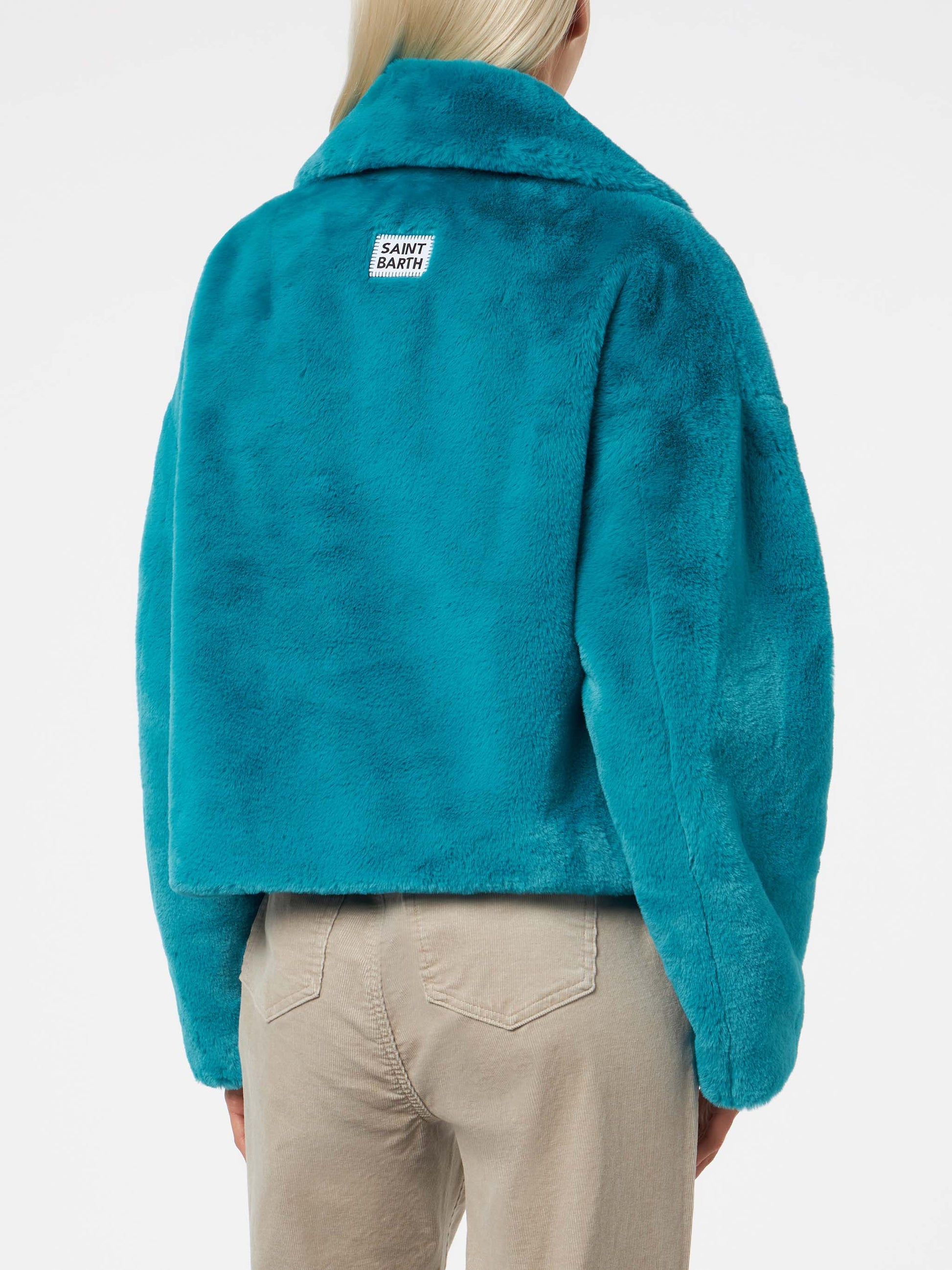 Woman furry short teal jacket - MC2 Saint Barth