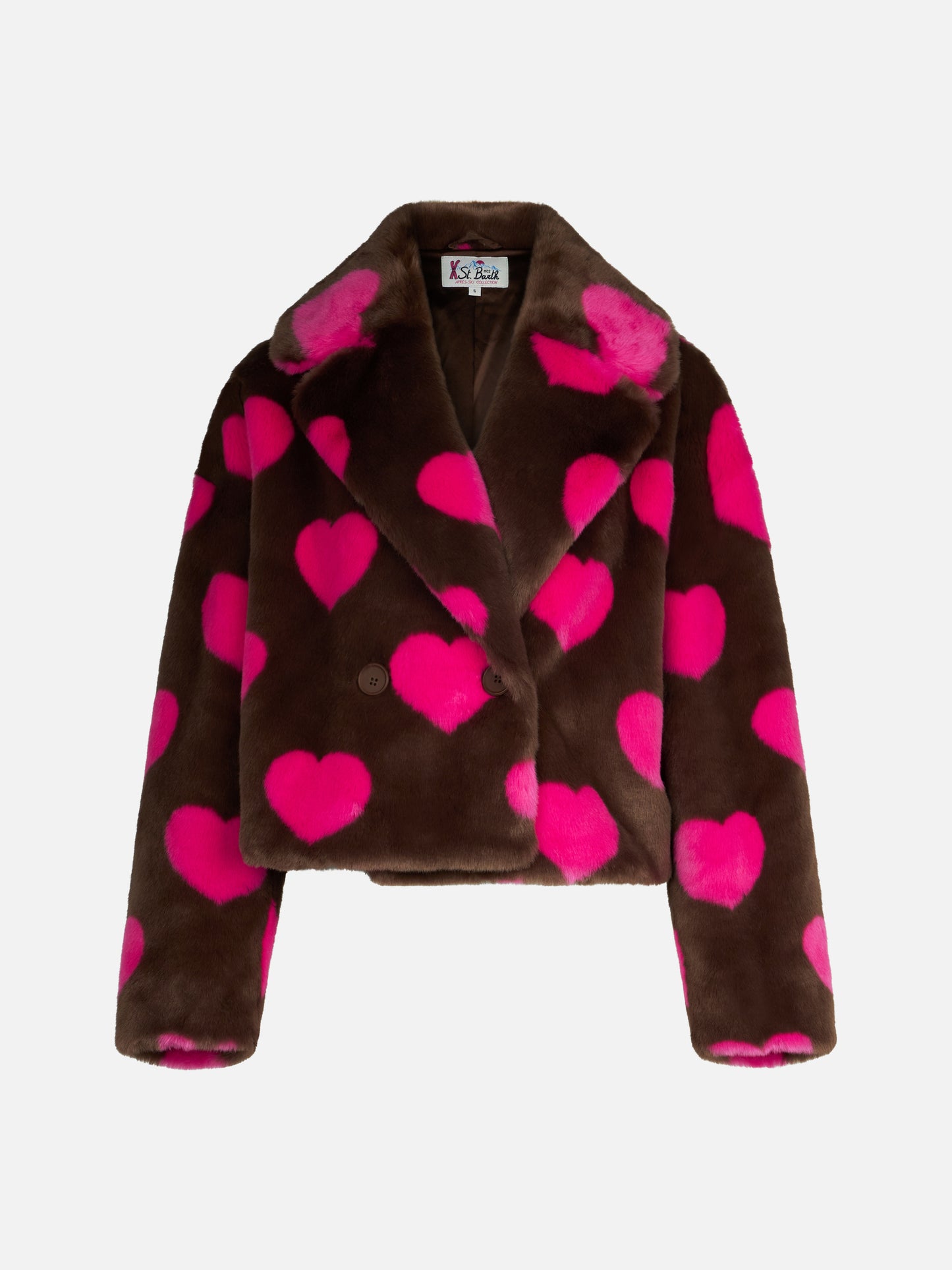 Woman furry short jacket with heart print - MC2 Saint Barth