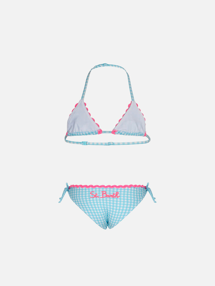 Girl triangle bikini with light blue gingham print - MC2 Saint Barth